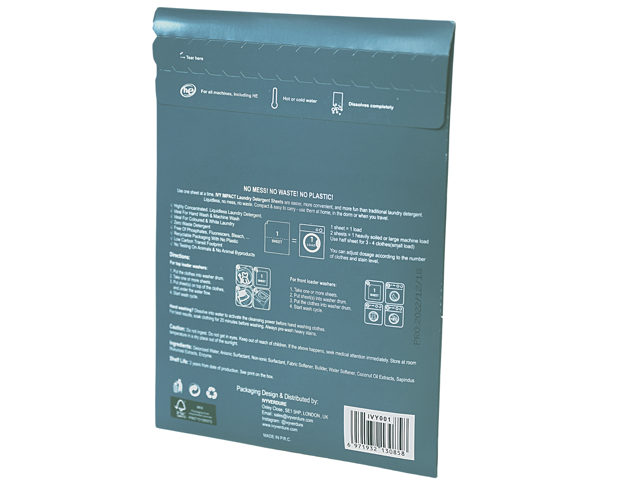 IVY Impact Laundry Detergent Sheets - Fragrance Free